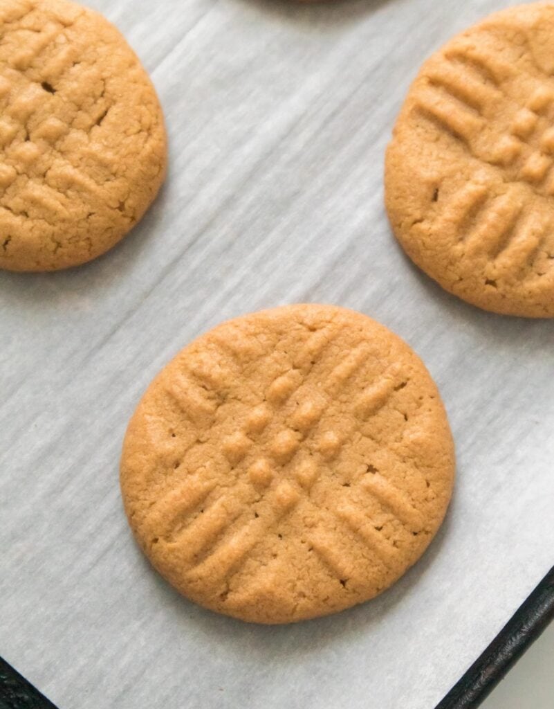 3 Ingredient Peanut Butter Cookies closeup on a angle.