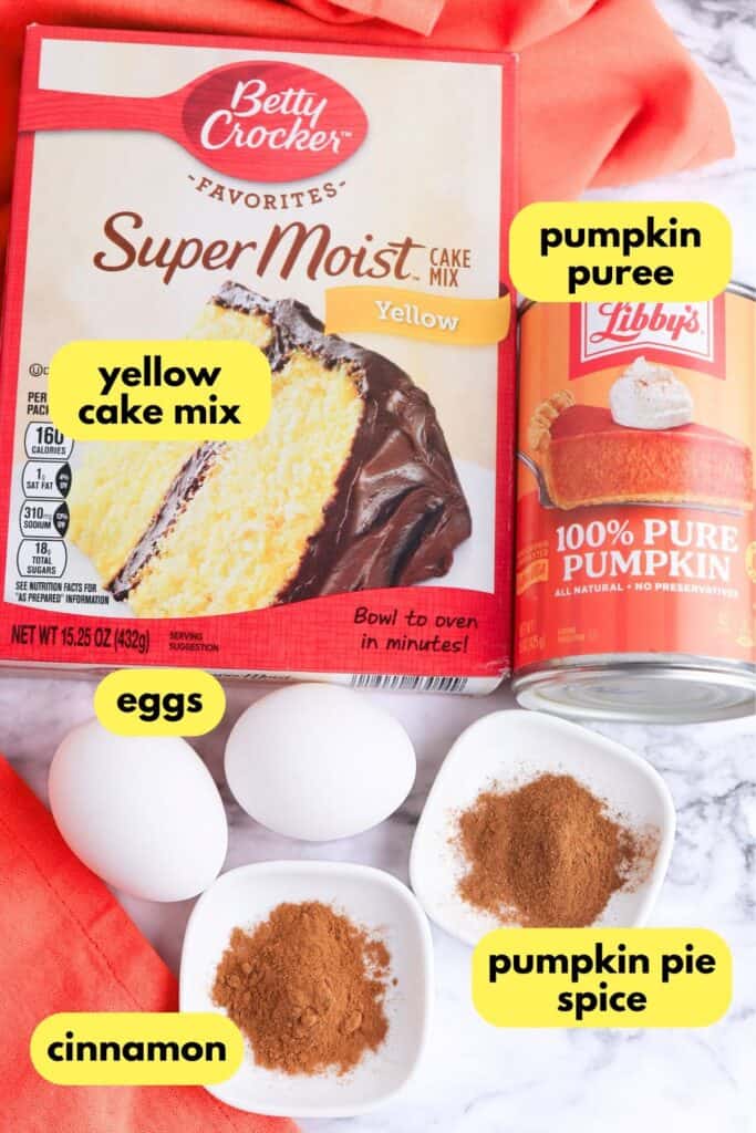Cake Mix Pumpkin Bread, labeled ingredients.