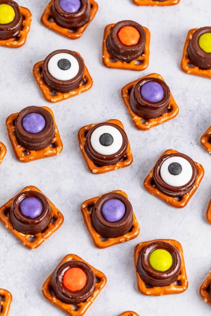 Halloween Rolo Pretzels closeup.
