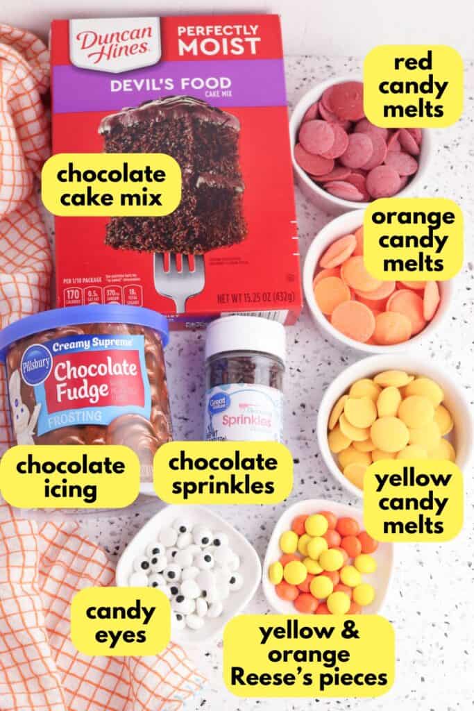 Mini Turkey Cupcakes, overhead shot of labeled ingredients.