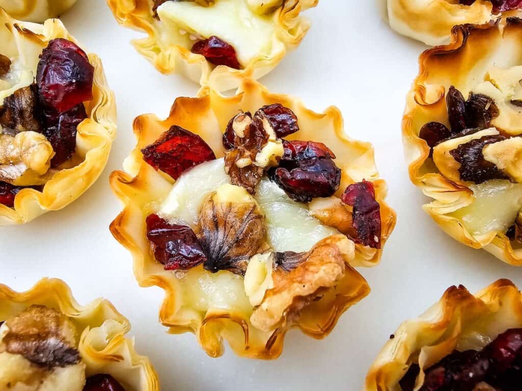 Cranberry and Walnut Brie Bites, close-up.