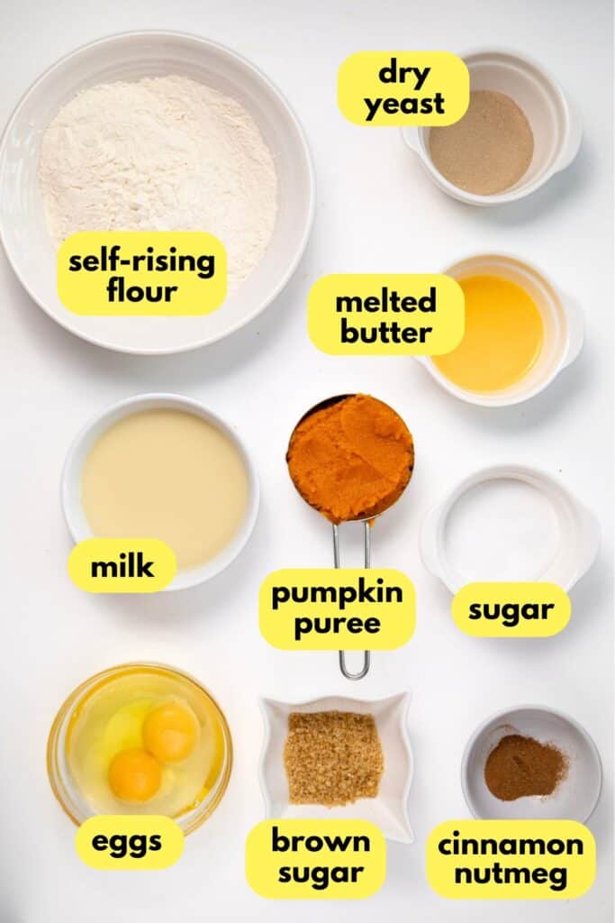 Pumpkin Cinnamon Rolls, labeled ingredients.