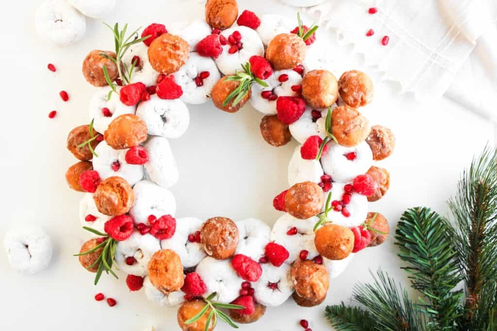 Christmas Donut Wreath on white background.