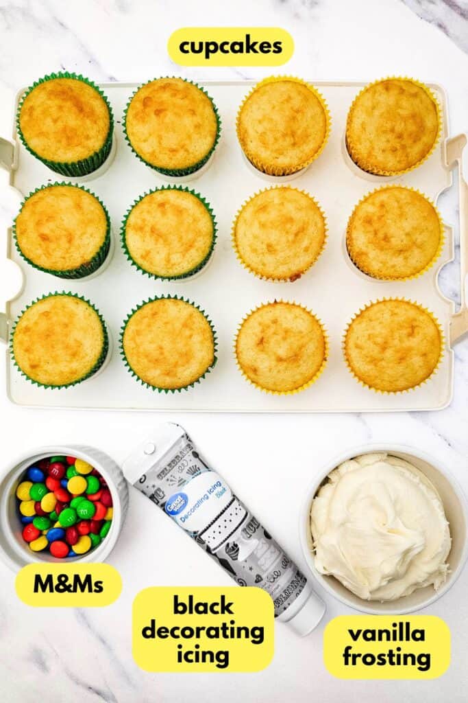 Christmas Light Cupcakes, labeled ingredients.