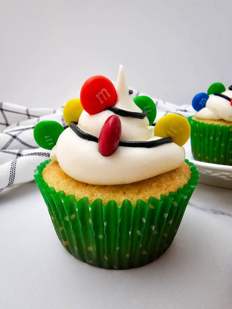 Christmas Light Cupcake in green cupcake liner.