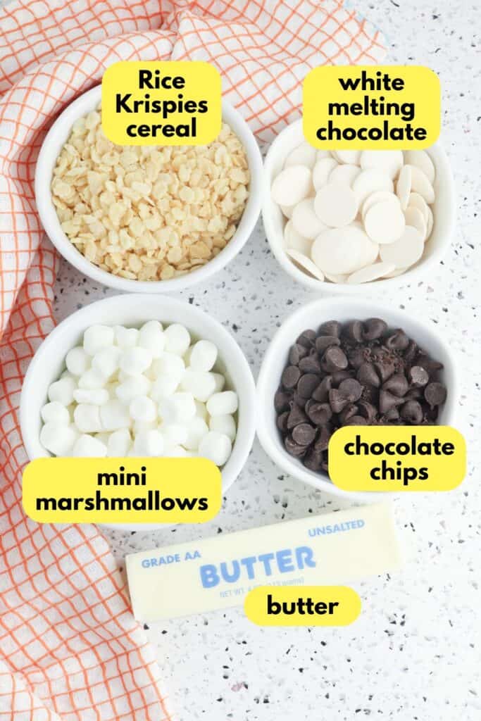 Ghost Rice Krispie Treats, labeled ingredients.