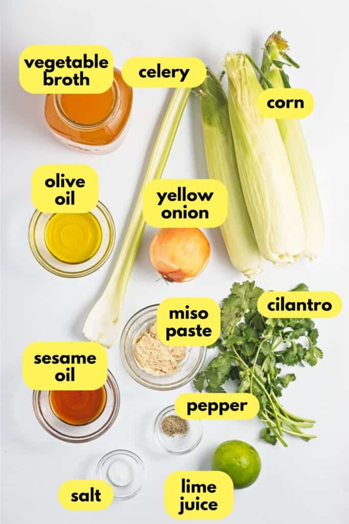 Miso Corn Soup, labeled ingredients.
