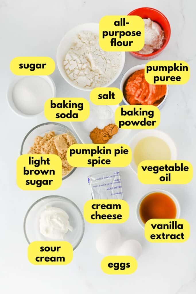 Pumpkin Cream Cheese Bread, labeled ingredients.