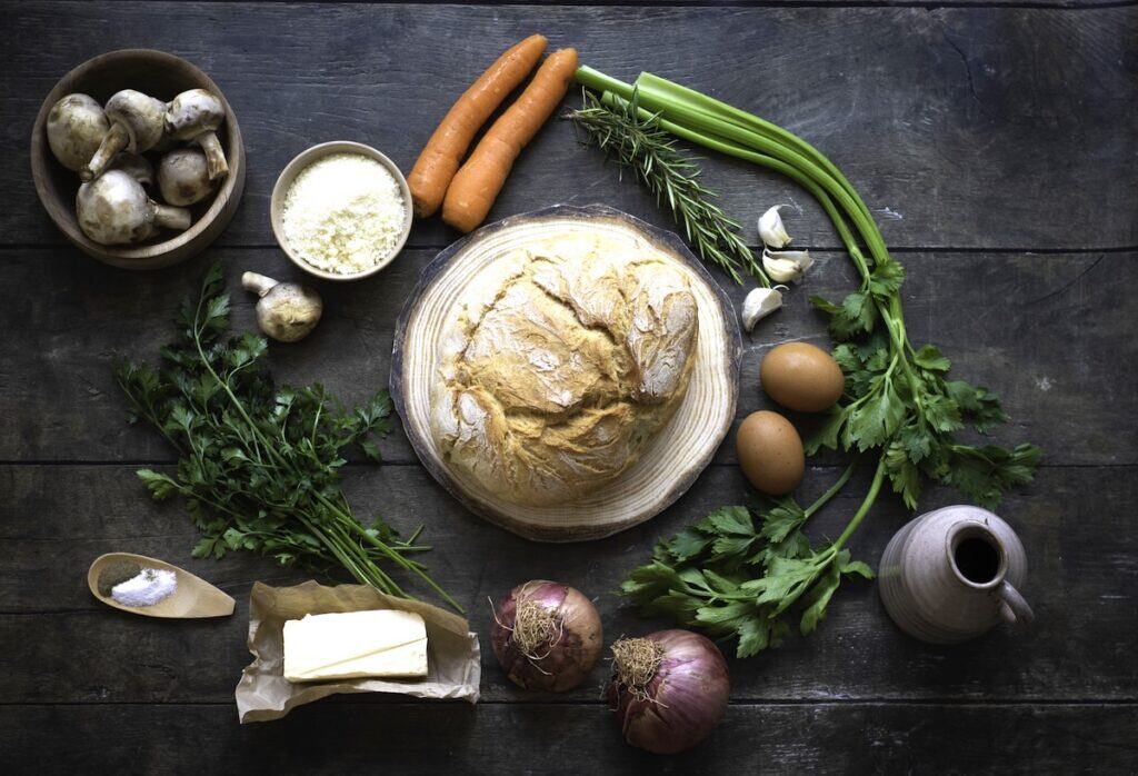 Homemade Herb and Vegetable Stuffing ingredients.