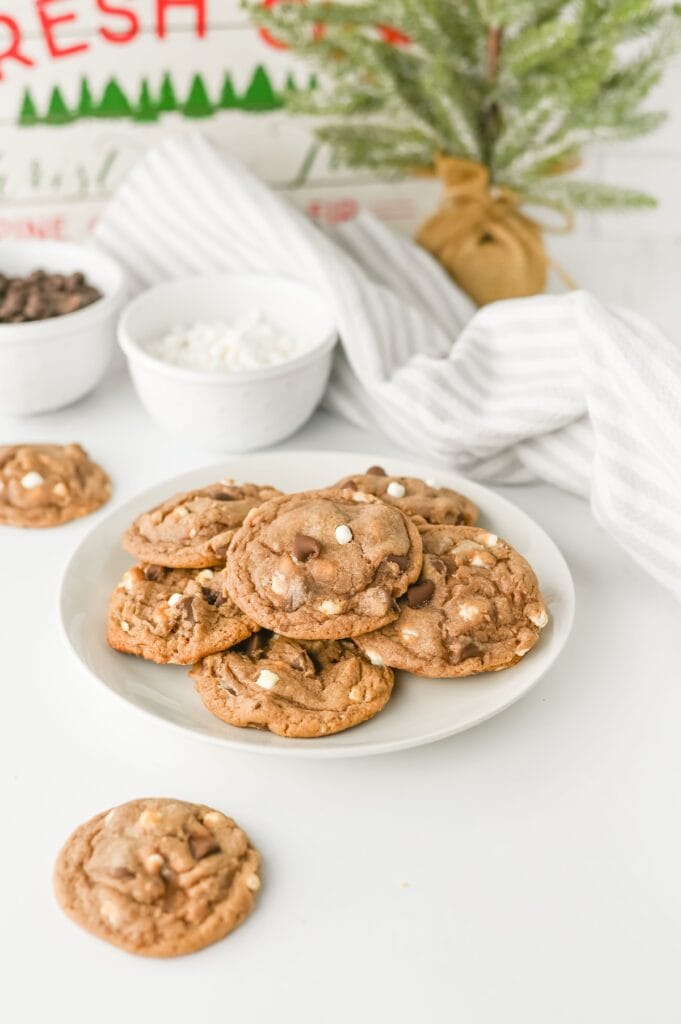 Hot Chocolate Cookies on white plate.