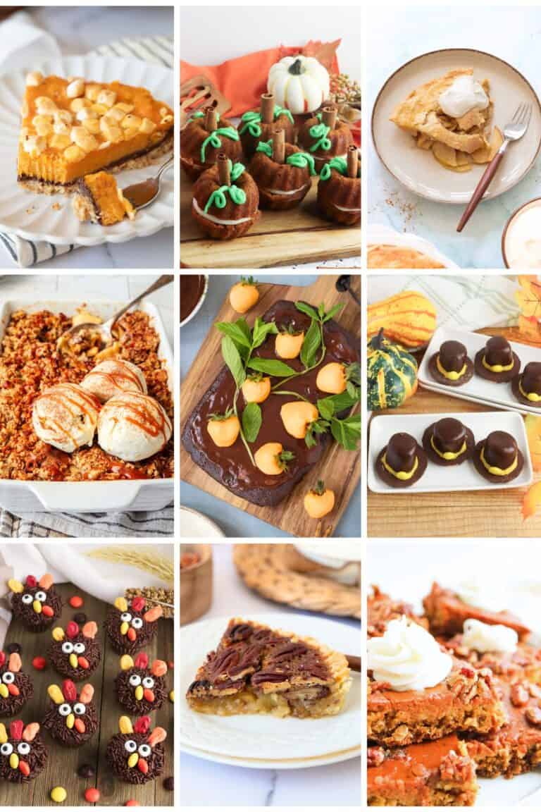 Thanksgiving Desserts collage of 9 desserts.